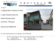 Kempas Utama 1.5 Storey Semi-D Factory for Rent